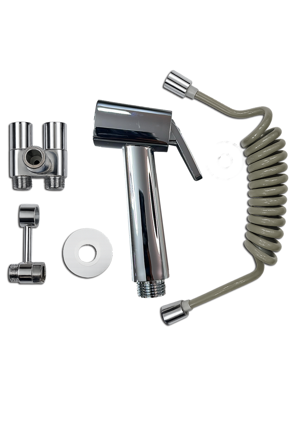 Kit de Bidet de ABS Cromado con Manguera Tipo Resorte y Válvula Angular FOLGVEX®
