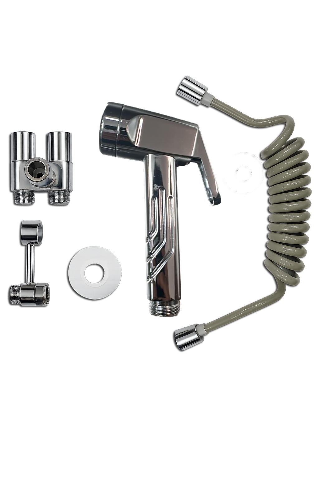 Kit de Bidet de ABS Cromado con Gatillo, Manguera Tipo Resorte y Válvula Angular FOLGVEX®