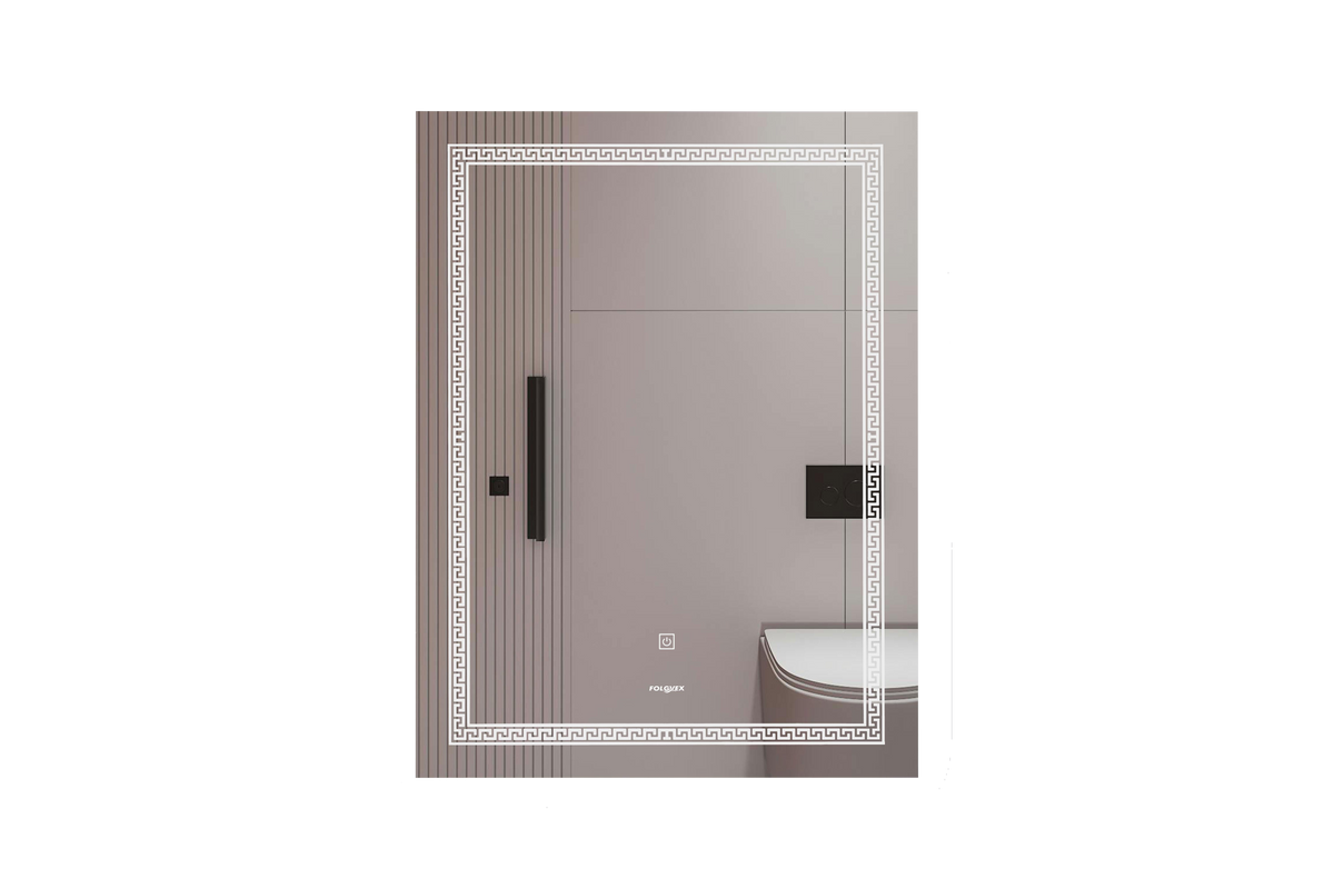 Espejo Rectangular con LED 60 × 80 cm, Diseño Esmerilado de Grecas, Sistema Touch, 3 Temperaturas de Luz e Intensidad Regulable FOLGVEX®