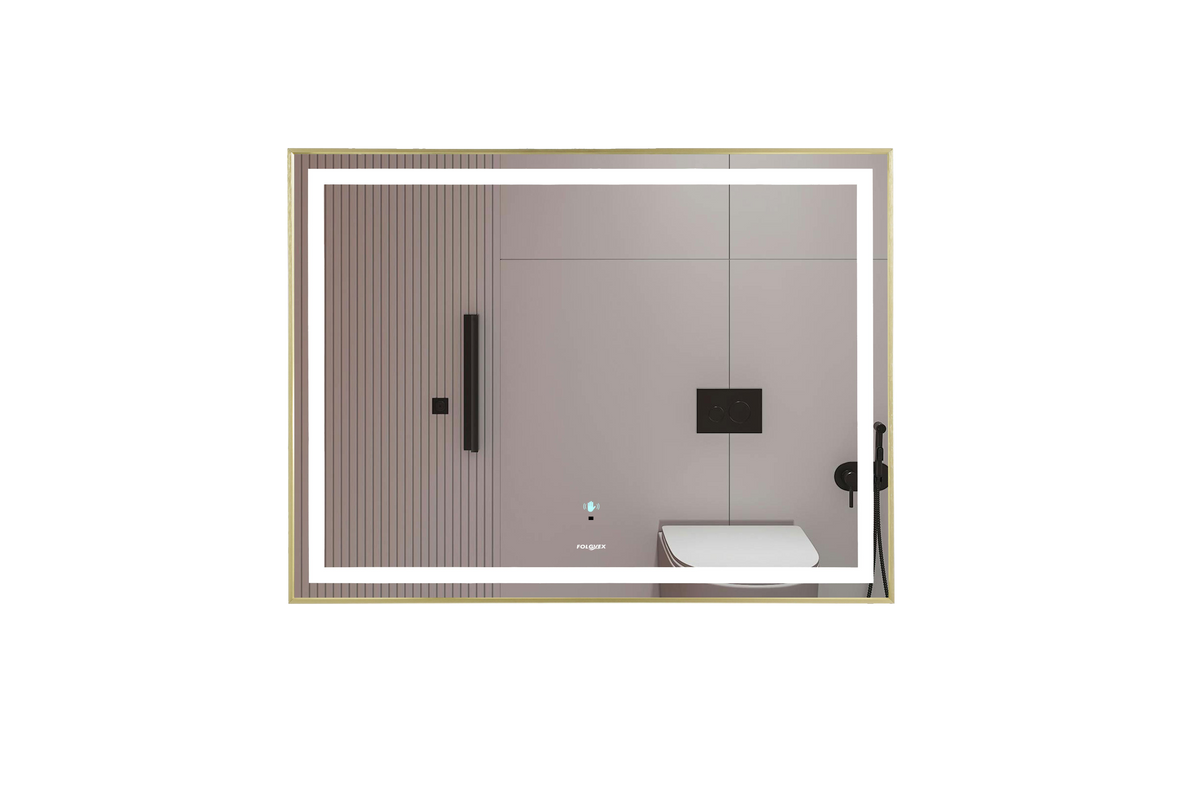 Espejo Rectangular Horizontal con LED 80 × 60 cm, Sensor de Movimiento, 3 Temperaturas de Luz, Intensidad Regulable y Marco Dorado FOLGVEX®