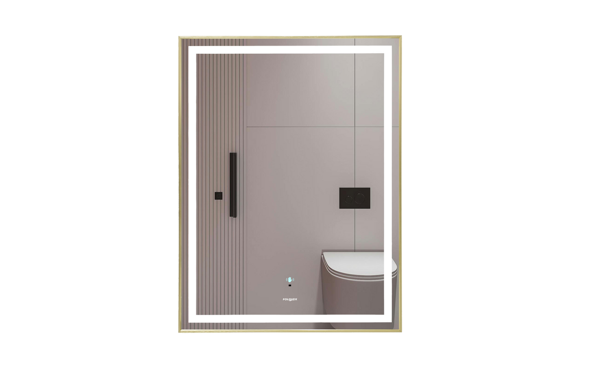 Espejo Rectangular Vertical con LED 60 × 80 cm, Sensor de Movimiento, 3 Temperaturas de Luz, Intensidad Regulable y Marco Dorado FOLGVEX®