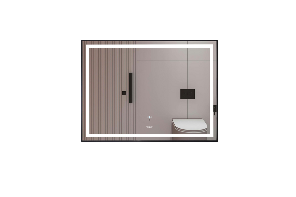 Espejo Rectangular Horizontal con LED 80 × 60 cm, Sensor de Movimiento, 3 Temperaturas de Luz, Intensidad Regulable y Marco Negro FOLGVEX®