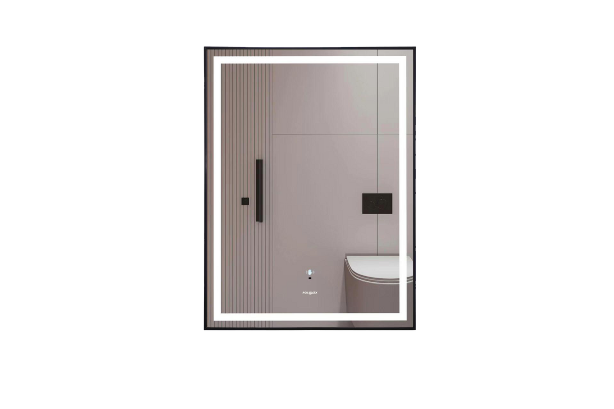 Espejo Rectangular Vertical con LED 60 × 80 cm, Sensor de Movimiento, 3 Temperaturas de Luz, Intensidad Regulable y Marco Negro FOLGVEX®