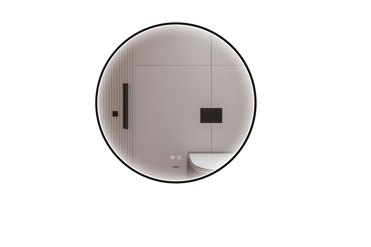 Espejo Redondo con LED Ø 70 cm, Sistema Touch, Antivaho y Marco Negro de Aluminio con Interior Acrílico FOLGVEX®