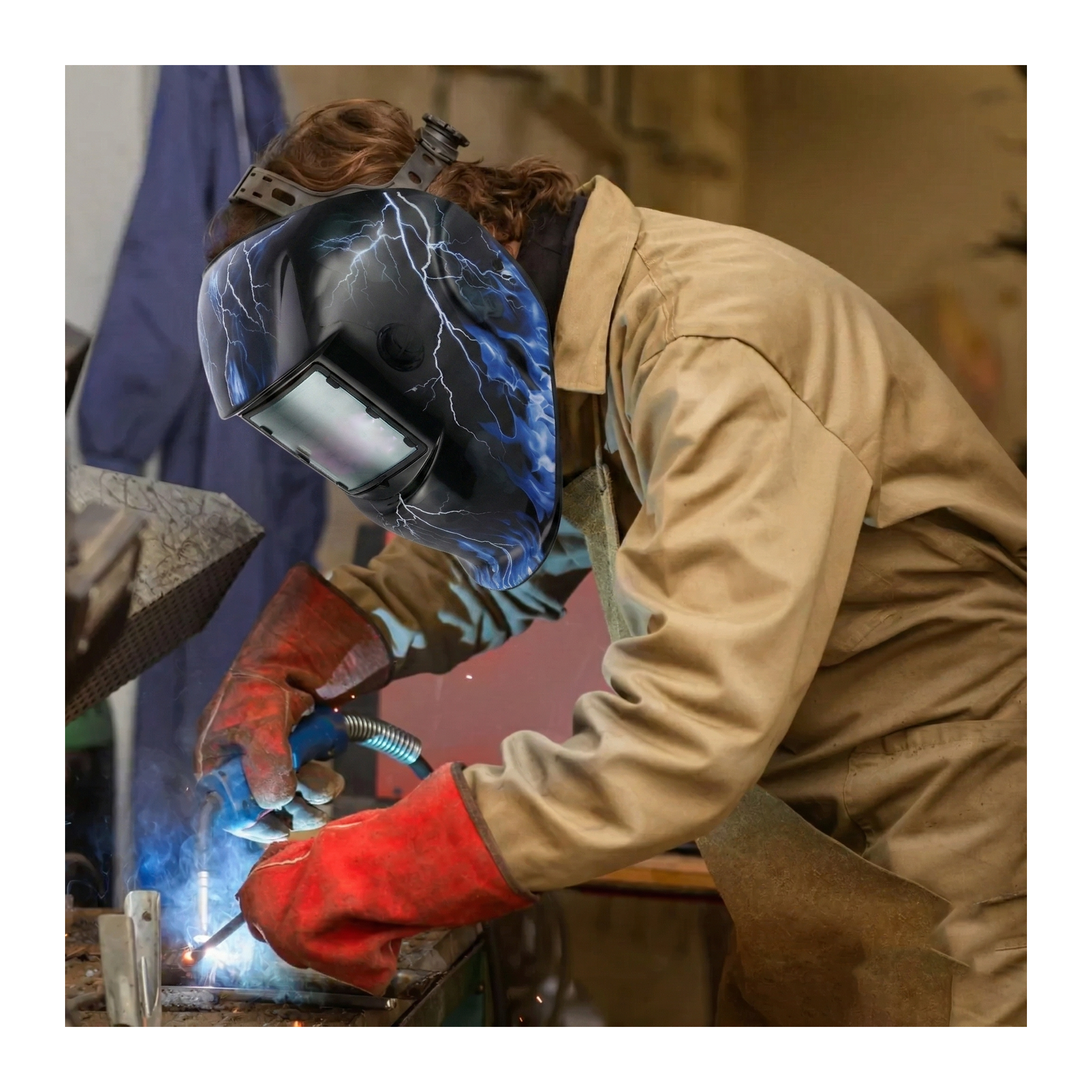 CARETA ELECTRÓNICA PARA SOLDAR | DISEÑO RAYOS AZULES - FOLGTOOLS