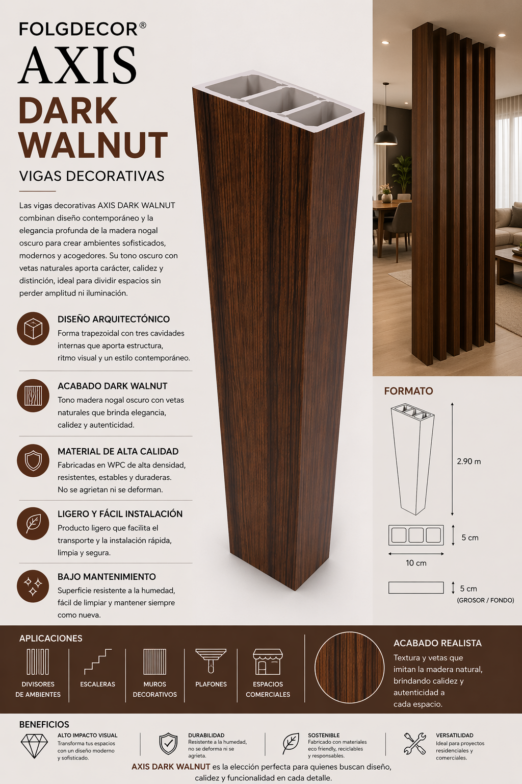 FOLGDECOR · AXIS · DARK WALNUT VIGA DECORATIVA